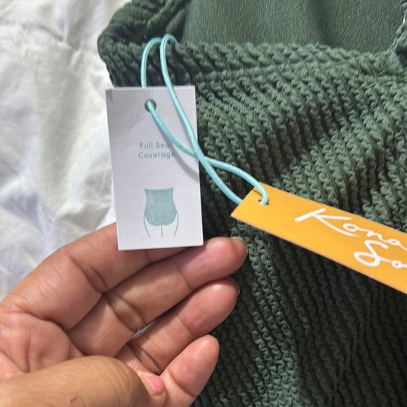 NWT Kona Sol Olive Women's Textured Square Neck One-Piece Swimsuit - Picture 4 of 10